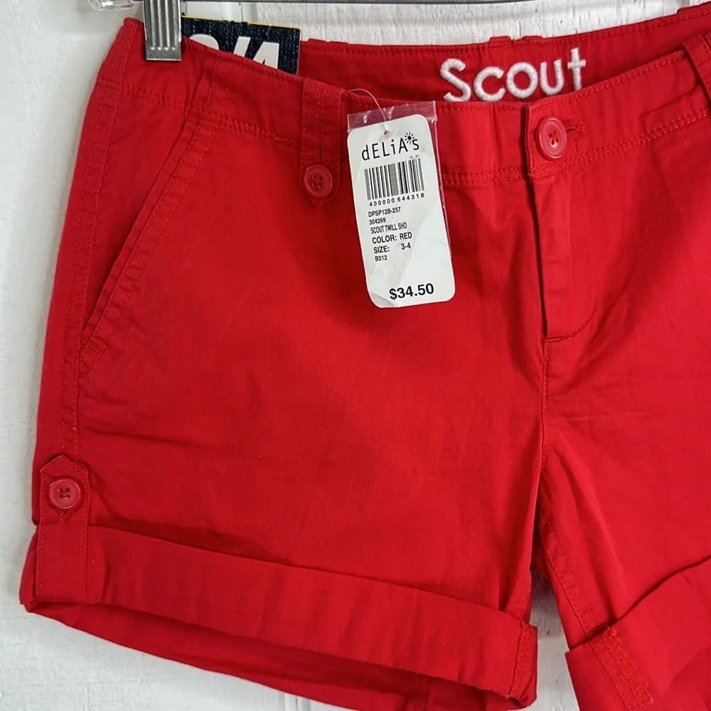 Delia’s Women’s/Juniors Scout Size 3/4 Cherry Red 4” inseam 4-pocket Shorts NWT - Picture 3 of 7